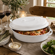 13" Oval Covered Roaster with Metal Grate - Ivory | Oven-Safe Non-Stick Bakeware