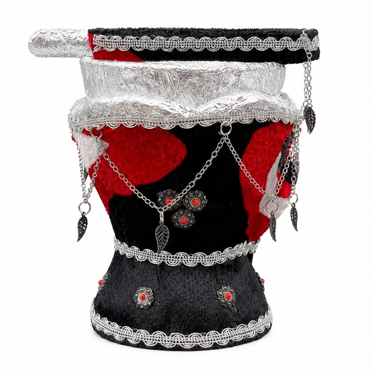 Traditional Yemeni Mabkhara Incense Burner - 6.5" x 6.5" - Red, Black & White