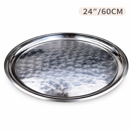 Round Stainless Steel Seving Tray with Polished Finish for Serving Food 60CM, 24''