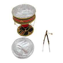 Traditional San'ani Decorated Steel Charcoal Holder 6.5" x 5.25" Gold-Black