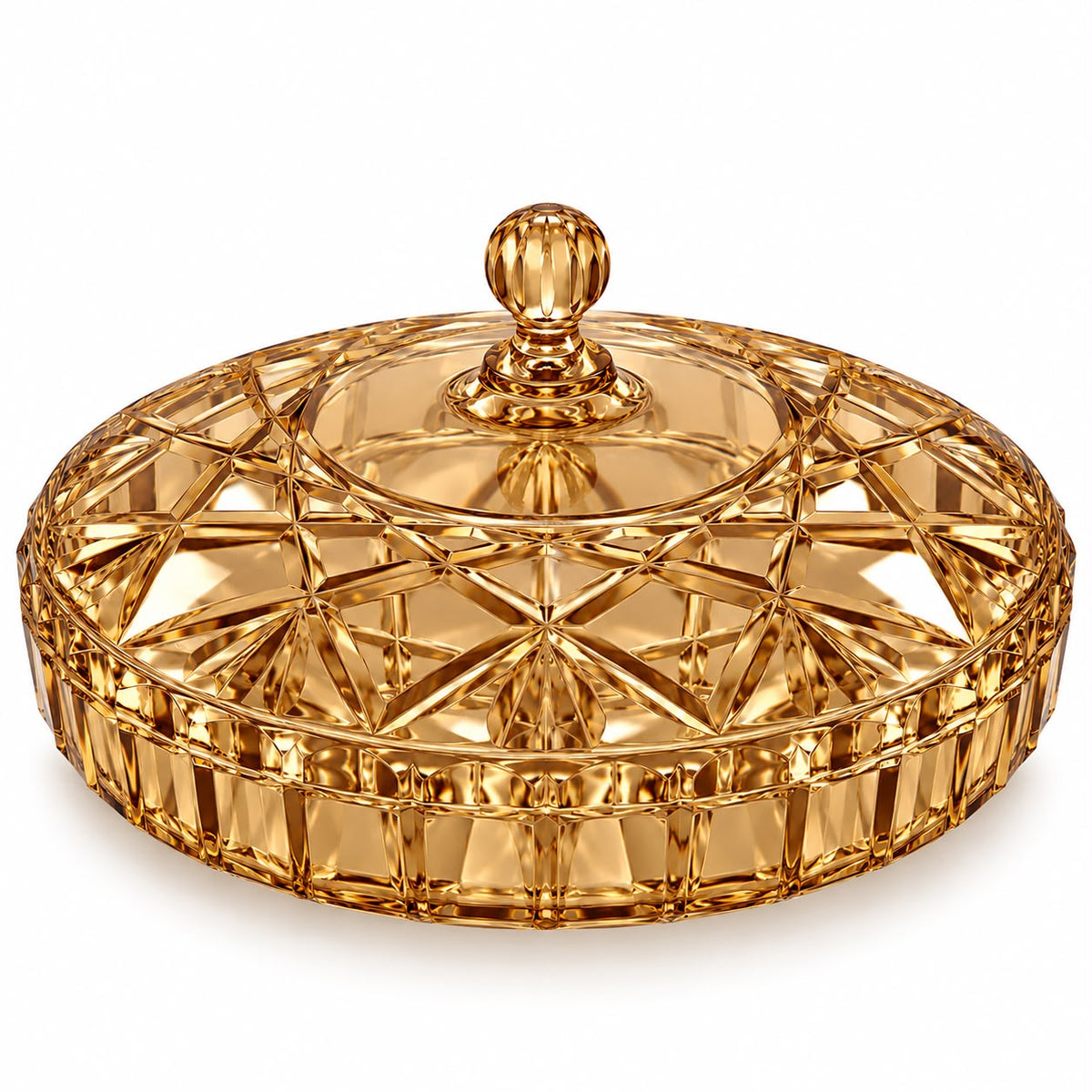 Premium Amber Covered Serving Bowl with Lid – Decorative Candy, Dessert & Snack Bowl, Large 12.25"