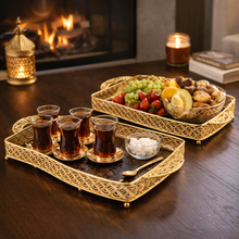 Luxury Black & Gold Glass Serving Tray Set - 2PC Gold Mosaic