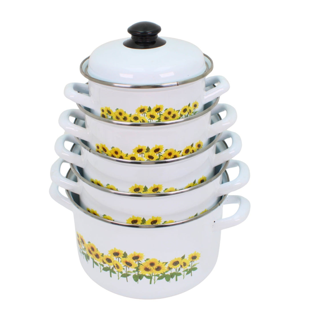 Al-Awdi Enamel Cookware Pot Set with Lids - Traditional White Yemeni Design (10-Piece Set)
