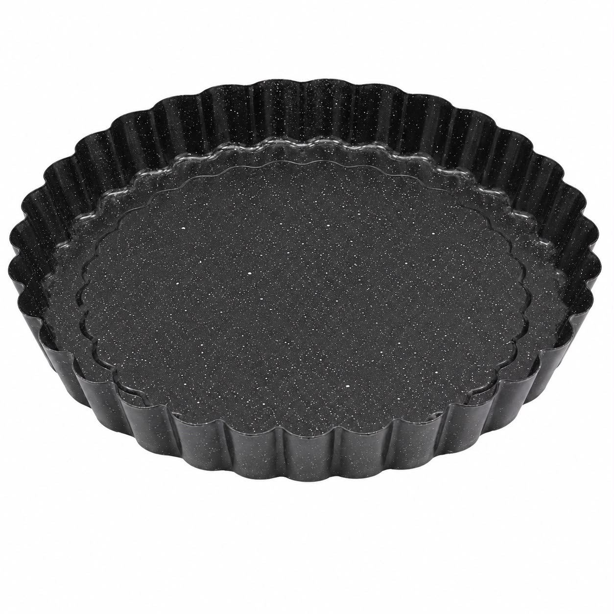 Round Fluted Tart Pan – Black Speckled Scalloped Baking Pan for Tarts, Pies, Quiche & Desserts-XL