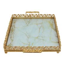 Zeyve Gold Rectangular Mirrored Serving Tray with Ornate Handles - 20" x 12"