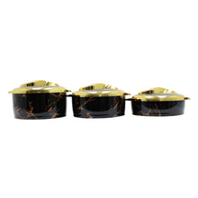 Luxury Black Marble Insulated Hot Pot Serving Bowls with Gold Accented Lid - Set of 3