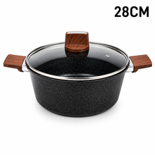 Marble Coated 28CM Dual Wooden Handled Stock Pot with Lid