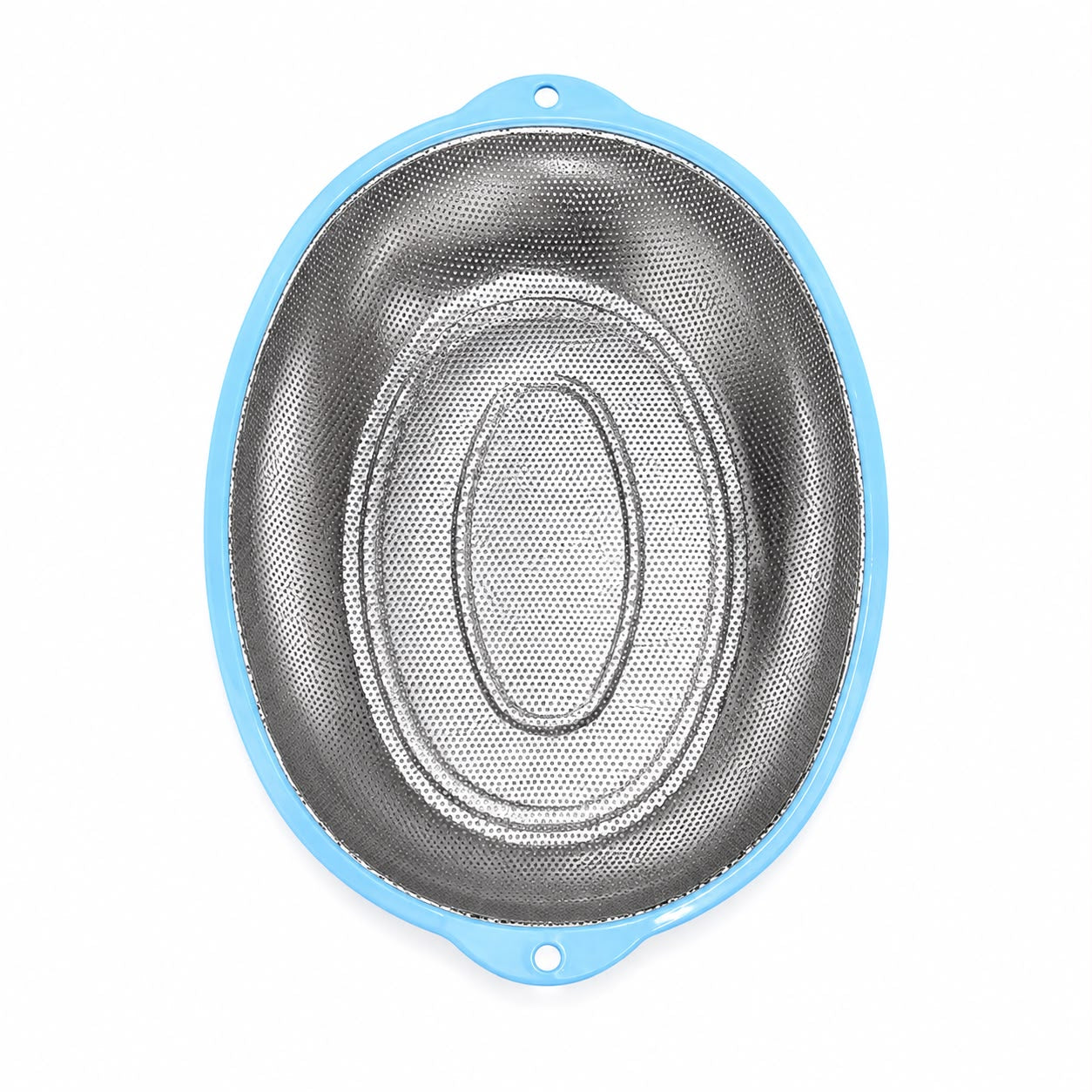 Stainless Steel Oval Mesh Strainer with Blue Color& Handles – Kitchen Colander for Washing, Draining & Rinsing Fruits and Vegetables