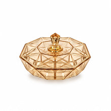 Elegant Light Amber Octagonal Lidded Serving Dish with Geometric Design – 11"
