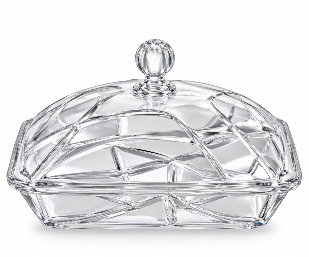 Elegant Clear Crystal-Style Square Covered Serving Dish with Decorative Lid & Knob – 10.5"