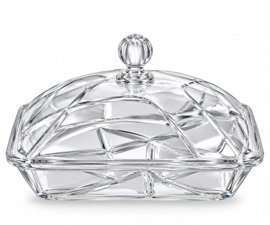 Elegant Clear Crystal-Style Square Covered Serving Dish with Decorative Lid & Knob – 10.5"
