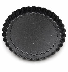 Round Fluted Tart Pan – Black Speckled Scalloped Baking Pan for Tarts, Pies, Quiche & Desserts-XL