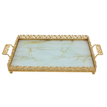 Zeyve Gold Rectangular Mirrored Serving Tray with Ornate Handles - 20" x 12"