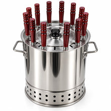 Large Stainless Steel Charcoal BBQ Grill & Skewer Set – Portable Vertical Kabob Grill with Wooden-Handle Skewers, Lid & Accessories