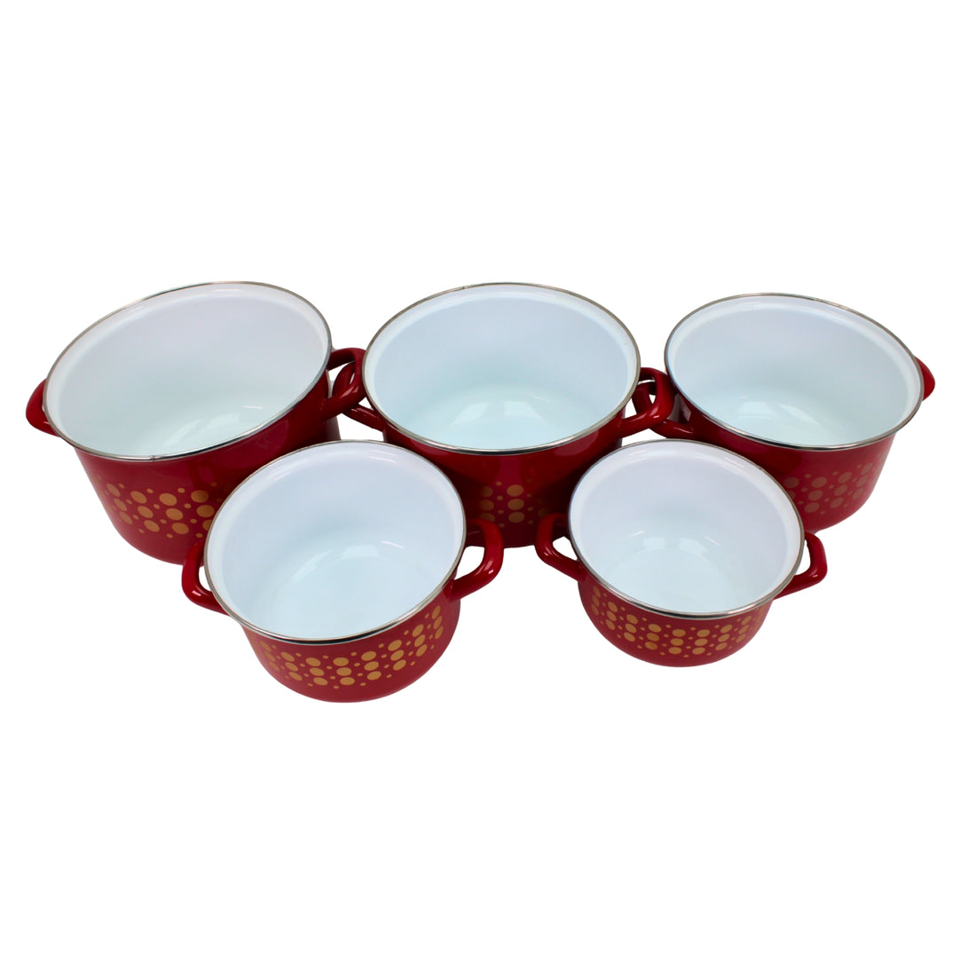 Al-Awdi Enamel Cookware Pot Set with Lids - Traditional Red Yemeni Design (10-Piece Set)
