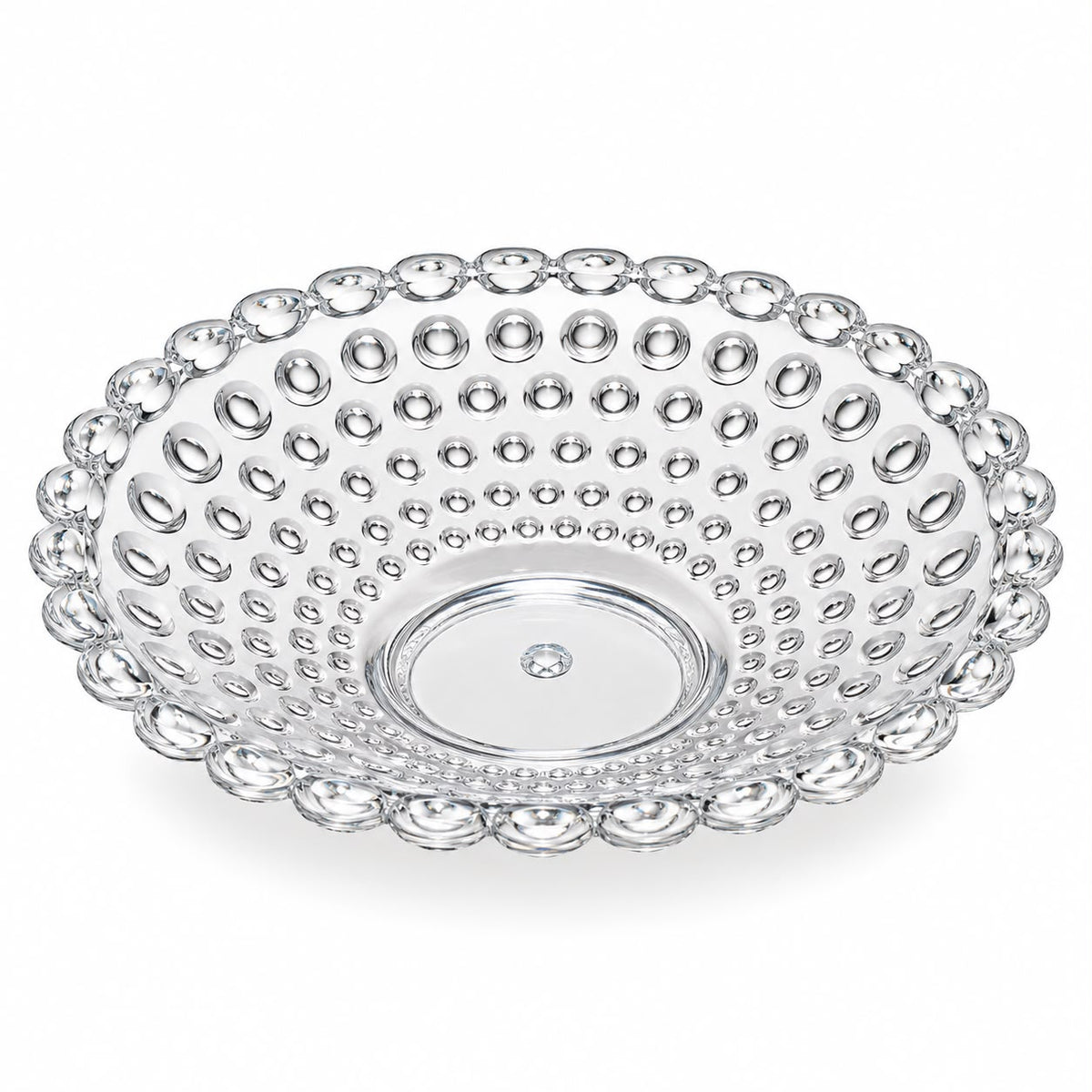 Clear Bubble-Design Serving Bowl with Decorative Beaded Rim – Medium Fruit, Candy & Dessert Bowl, 11.75"
