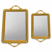 2-Piece Luxury Gold Serving Tray Set with Mirrored Bases and Decorative Handles