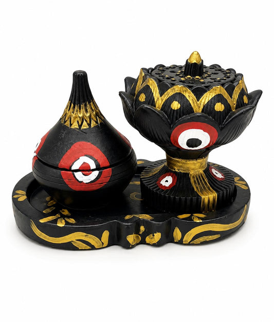 Traditional Sananni Clay Incense Burner with Bakhoor Holder Black and Gold