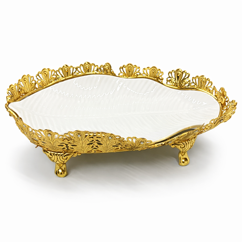 Luxury Oval Decorative Serving Platter with Ornate Gold Handles - Candy, Fruit & Dessert