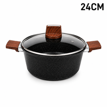 Marble Coated 24CM Dual Wooden Handled Stock Pot with Lid