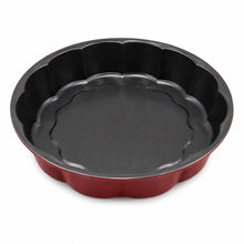 Round Fluted Cake & Baking Pan– Black Interior with Red Exterior, Decorative Scalloped Cake Mold XL