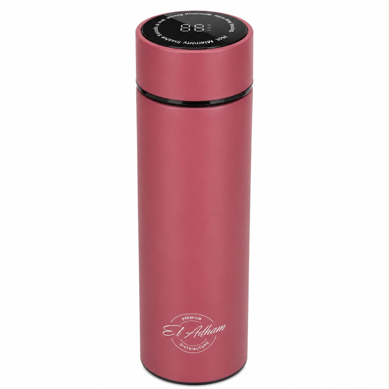 El Adham 420-ML Premium Stainless Steel Vacuum Insulated Travel Bottle with Smart Temperature Display & Gift Box – Pink