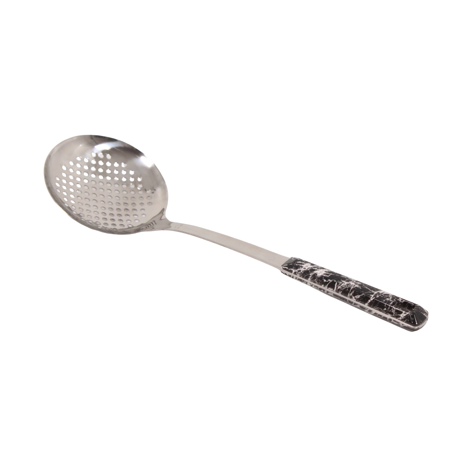Stainless Steel Slotted Strainer Spoon - Black Ergonomic Handle