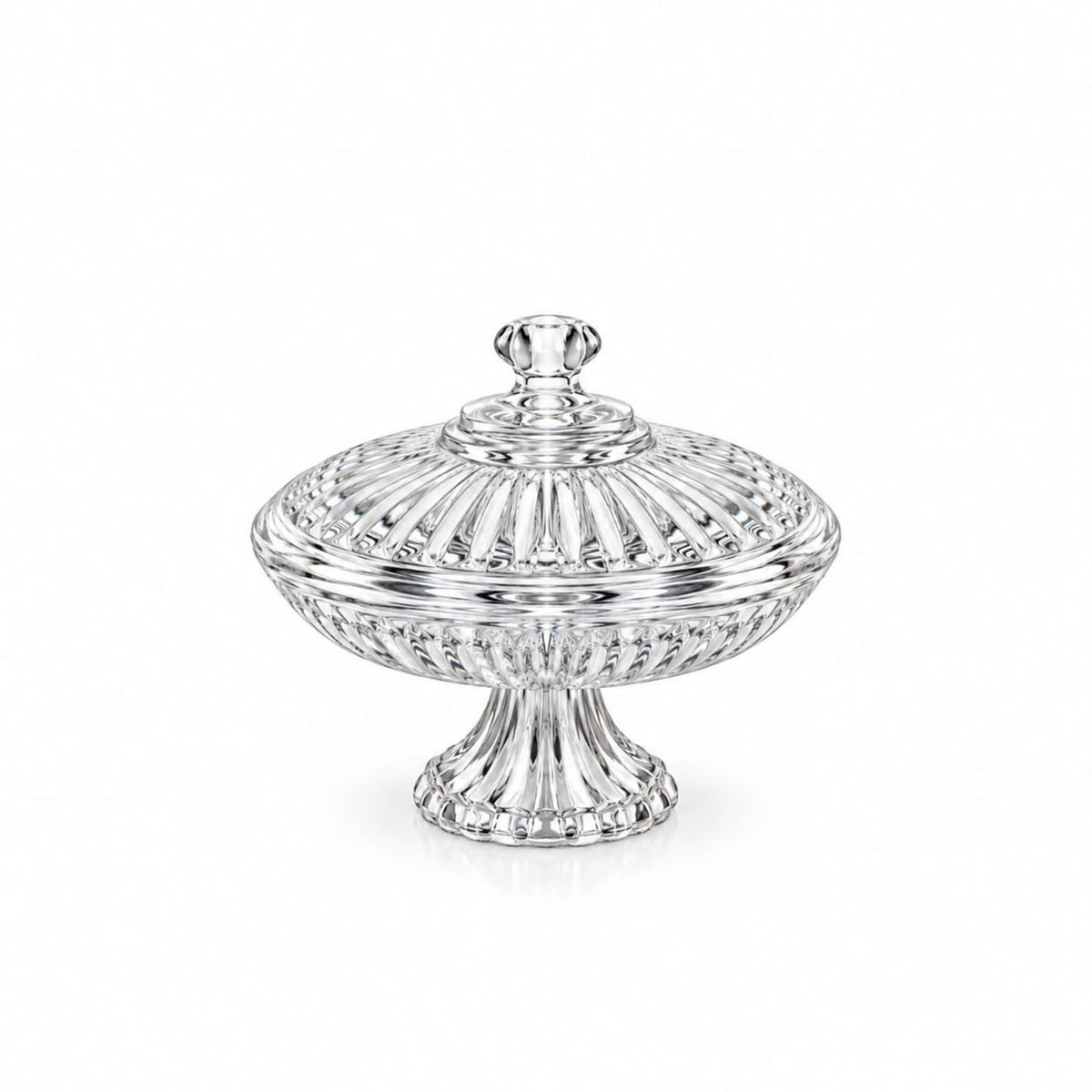 Elegant Clear Ribbed Pedestal Candy Dish with Lid – Large Decorative Footed Serving Bowl