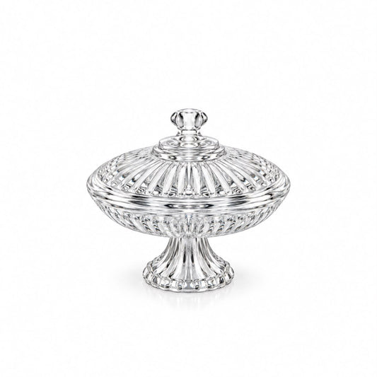 Elegant Clear Ribbed Pedestal Candy Dish with Lid – Large Decorative Footed Serving Bowl