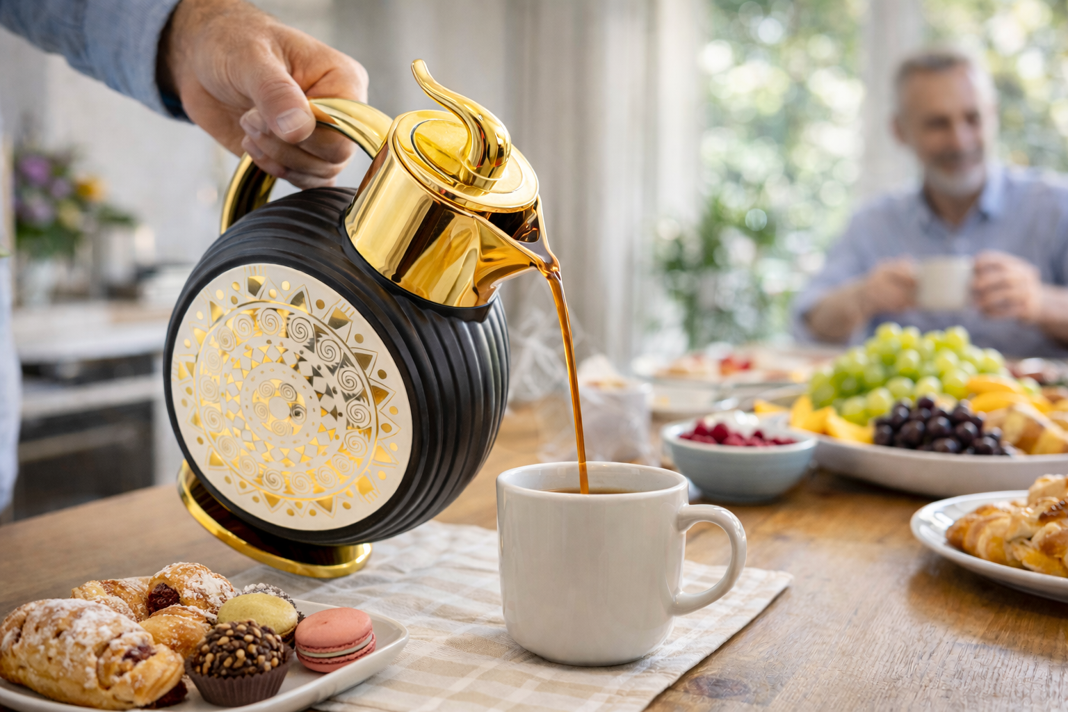 Majlis Mosaic Round Vacuum Jug Flask Black & Gold 1L