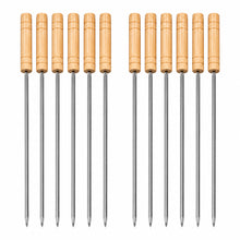 12-Piece BBQ Skewer Set with Wooden Handles – Reusable Metal Kabob Skewers for Grilling, Large, 15.5 Inch