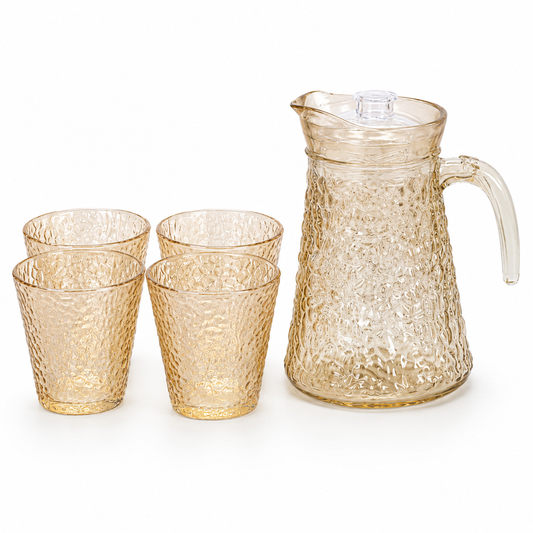 Amber Hammered Glass Pitcher & 4-Piece Tumbler Set