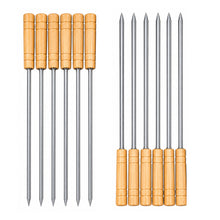 12-Piece BBQ Skewer Set with Wooden Handles – Reusable Metal Kabob Skewers for Grilling, Small, 12"