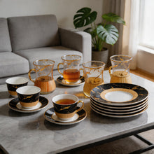 Elegant Turkish Tea Cups with Orange Marble Design - 18 Piece