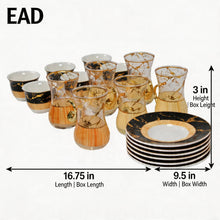Elegant Turkish Tea Cups with Orange Marble Design - 18 Piece