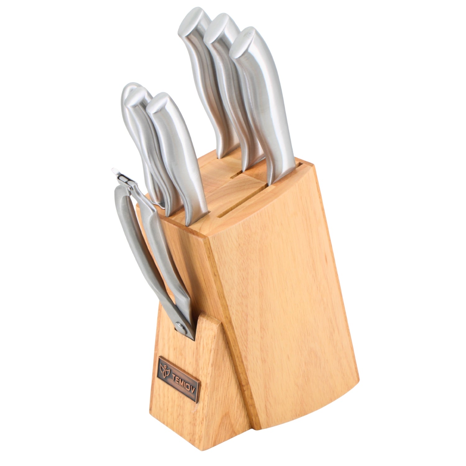 Alina Stainless Steel Knife Set with Wooden Block & Integrated Kitchen Shears