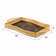 Luxury Black & Gold Glass Serving Tray Set - 2PC Gold Mosaic
