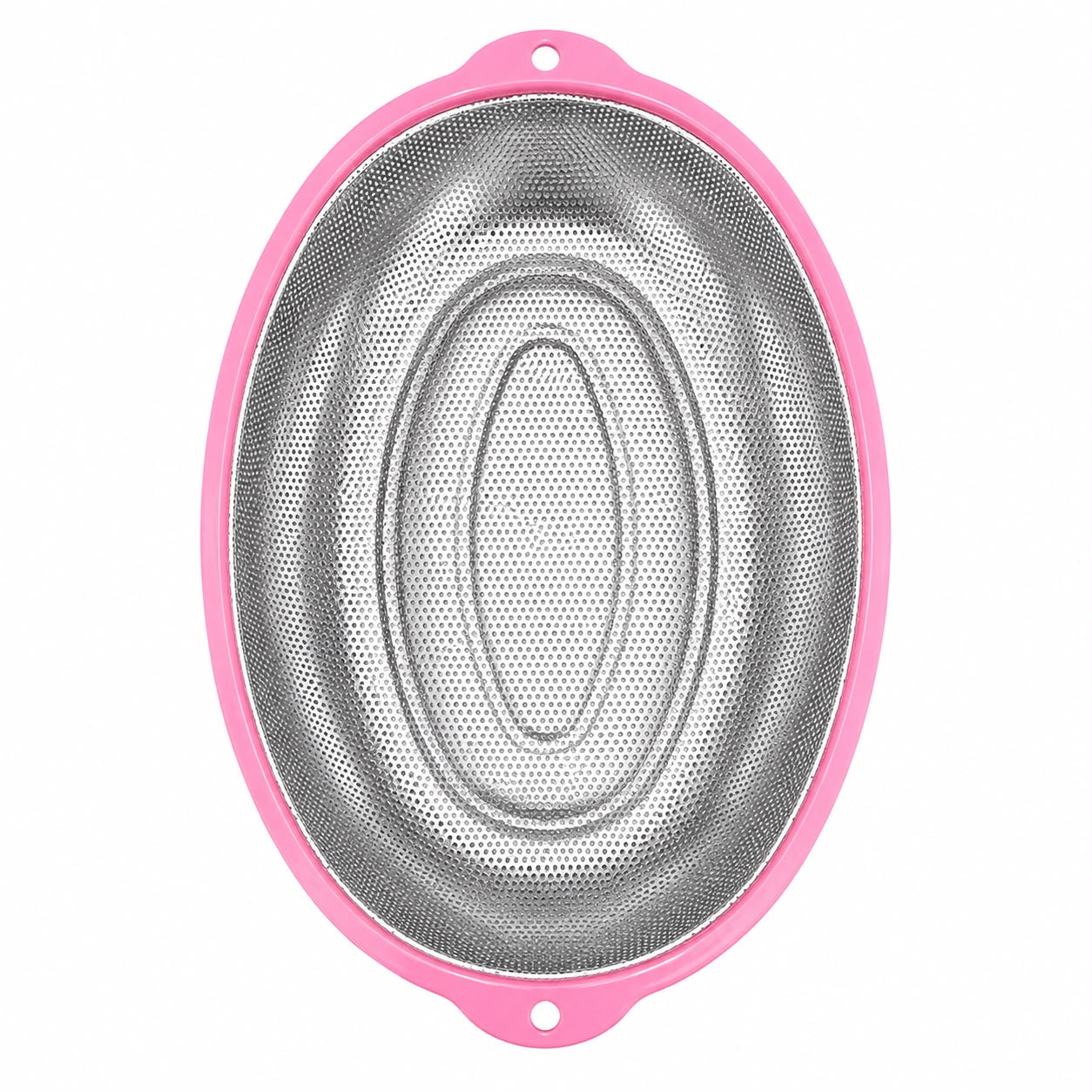 Stainless Steel Oval Mesh Strainer with Pink Color& Handles – Kitchen Colander for Washing, Draining & Rinsing Fruits and Vegetables medium sized