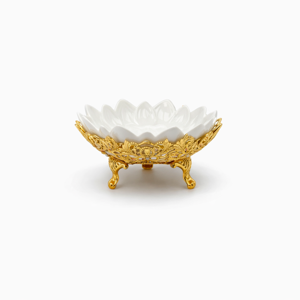Lotus Flower Ceramic Decorative Bowl with Gold Base