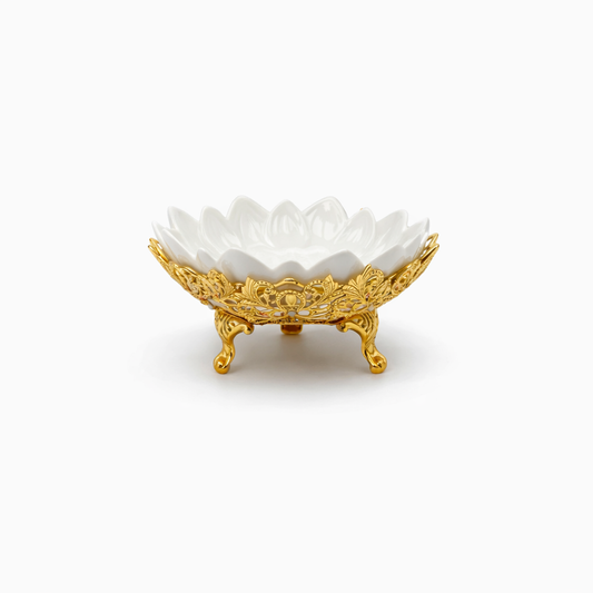Lotus Flower Ceramic Decorative Bowl with Gold Base