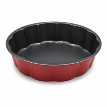 Round Fluted Cake & Baking Pan– Black Interior with Red Exterior, Decorative Scalloped Cake Mold M