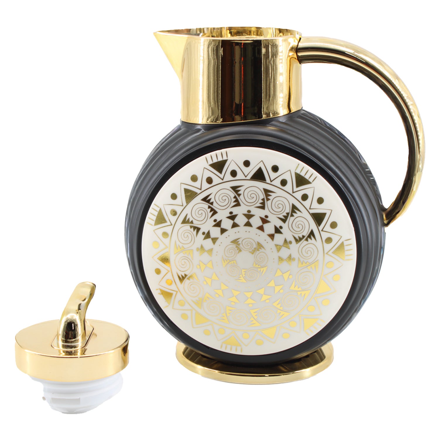 Black Gold Round Mosaic Vacuum Jug Flask 1L