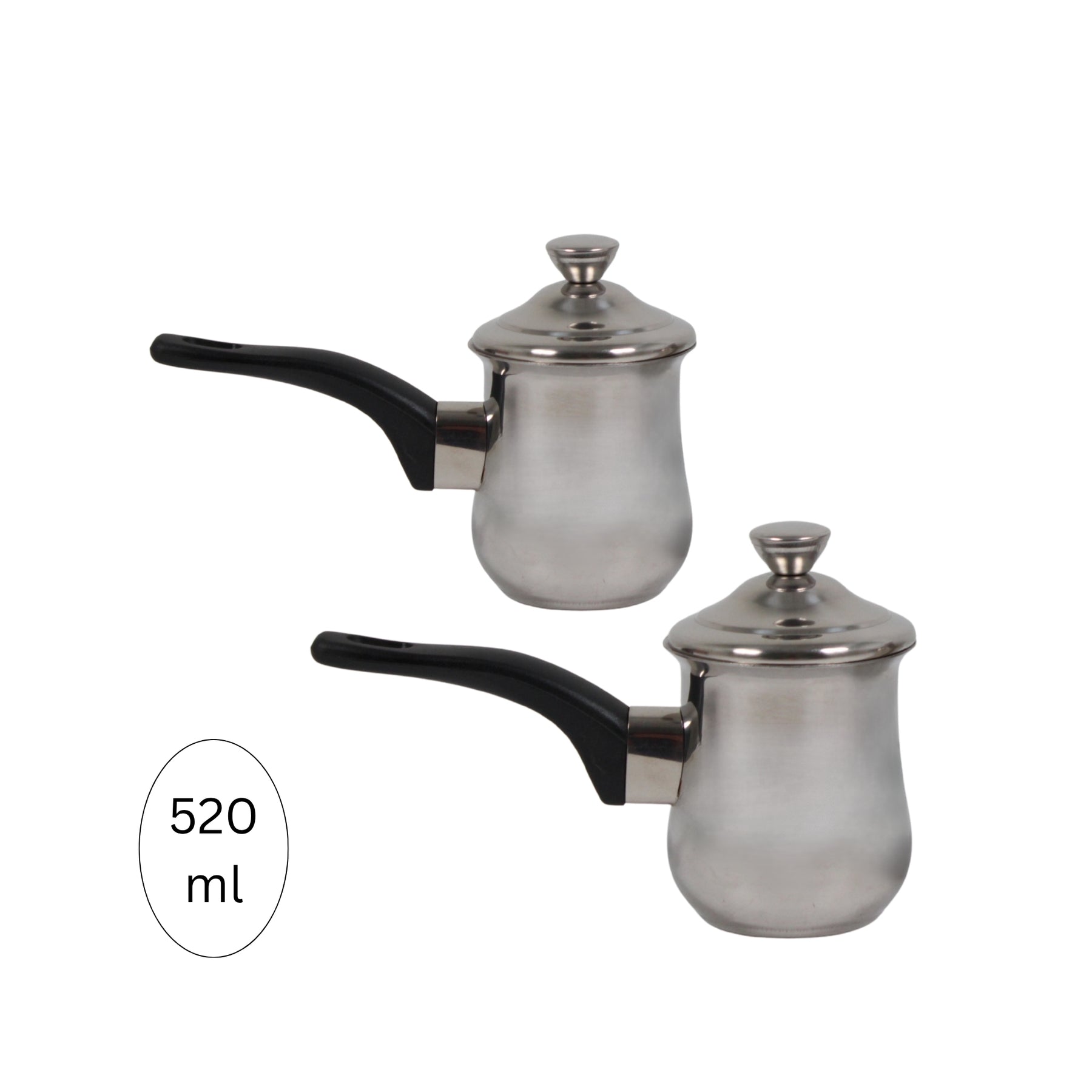 Stainless Steel Tea Pots with Lid and Black Plastic Handle 2 Piece Set 520ML