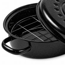 17" Oval Covered Roaster with Metal Grate - Black | Oven-Safe Non-Stick Bakeware
