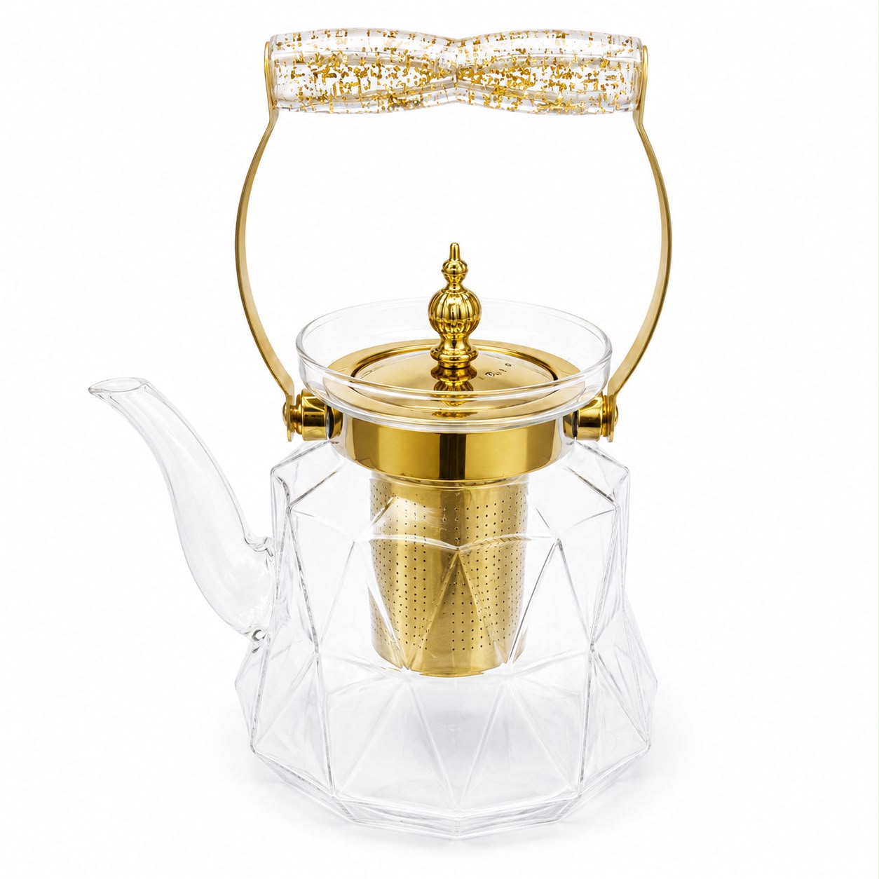1.2 L Luxury Glass Teapot with Stainless Steel Infuser – Gold Handle Tea Brewer