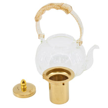 Clear Glass Tea Kettle with Gold Infuser & Glitter Handle - 1.2L