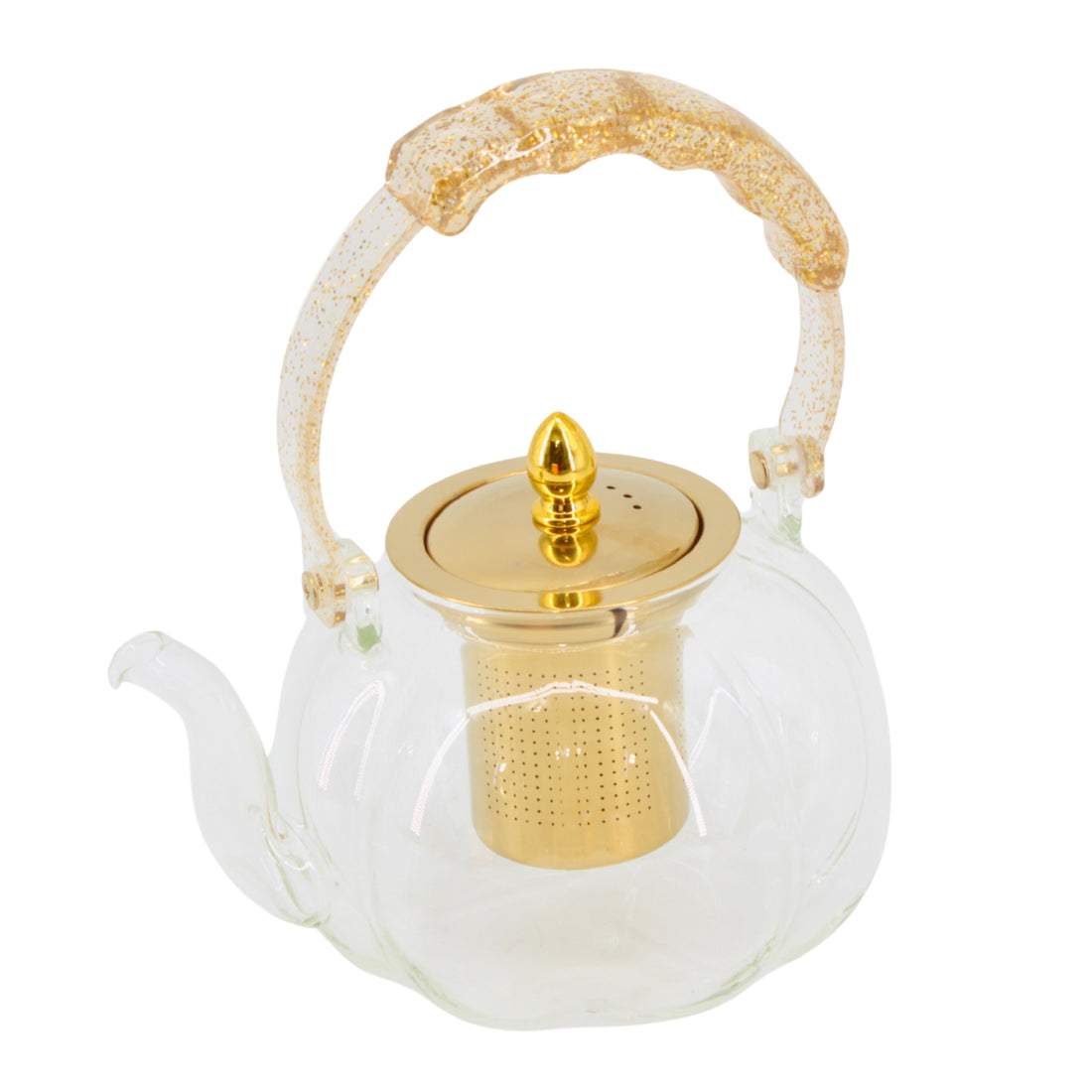 Clear Glass Tea Kettle with Gold Infuser & Glitter Handle - 1.2L