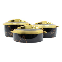 Luxury Black Marble Insulated Hot Pot Serving Bowls with Gold Accented Lid - Set of 3