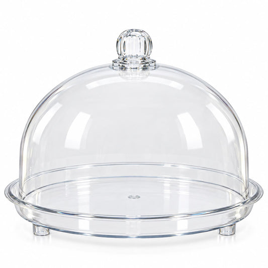 XL Clear Round Covered Serving Platter with Tall Dome Lid & Decorative Knob – Cake, Pastry & Dessert Server
