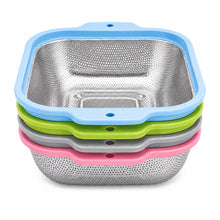 4-Piece-M-Stainless Steel Square Mesh Strainer with Color-Coated Handles – Kitchen Colander for Washing, Draining & Rinsing Fruits and Vegetables
